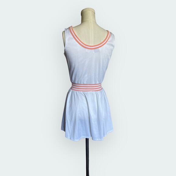 Vintage 1970s Loom Togs White Tennis Mini Dress Peach Sport Stripe Tank Stretch - Picture 5 of 5